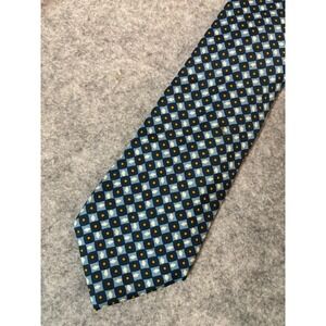 Drake's for Barneys New York Silk Tie Blue Geometric Medallion Hand Made England